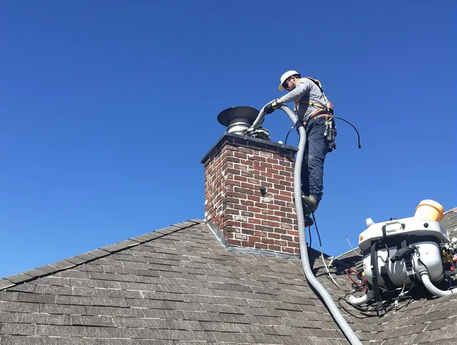 Dedicated North Castle Chimney Sweep team member cleaning a chimney in North Castle, NY