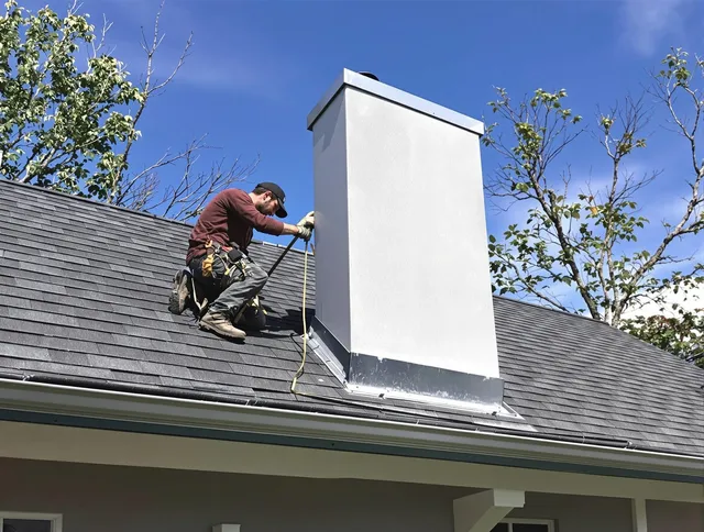 North Castle Chimney Sweep team member finishing chimney construction in North Castle, NY