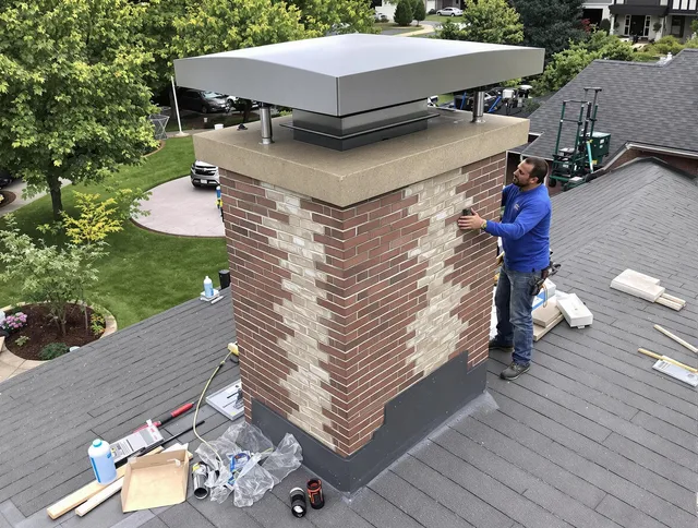 North Castle Chimney Sweep team working on a custom chimney remodel in North Castle, NY